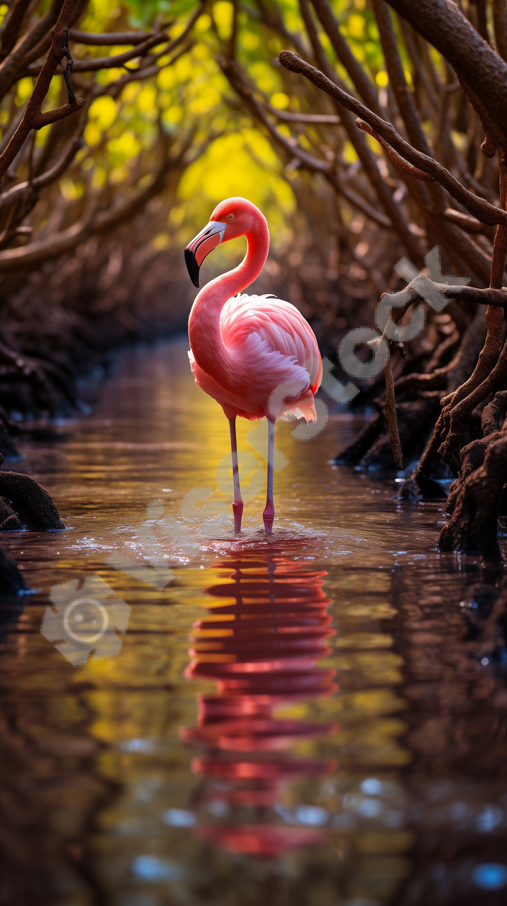 Flamingo curls into an elegant form