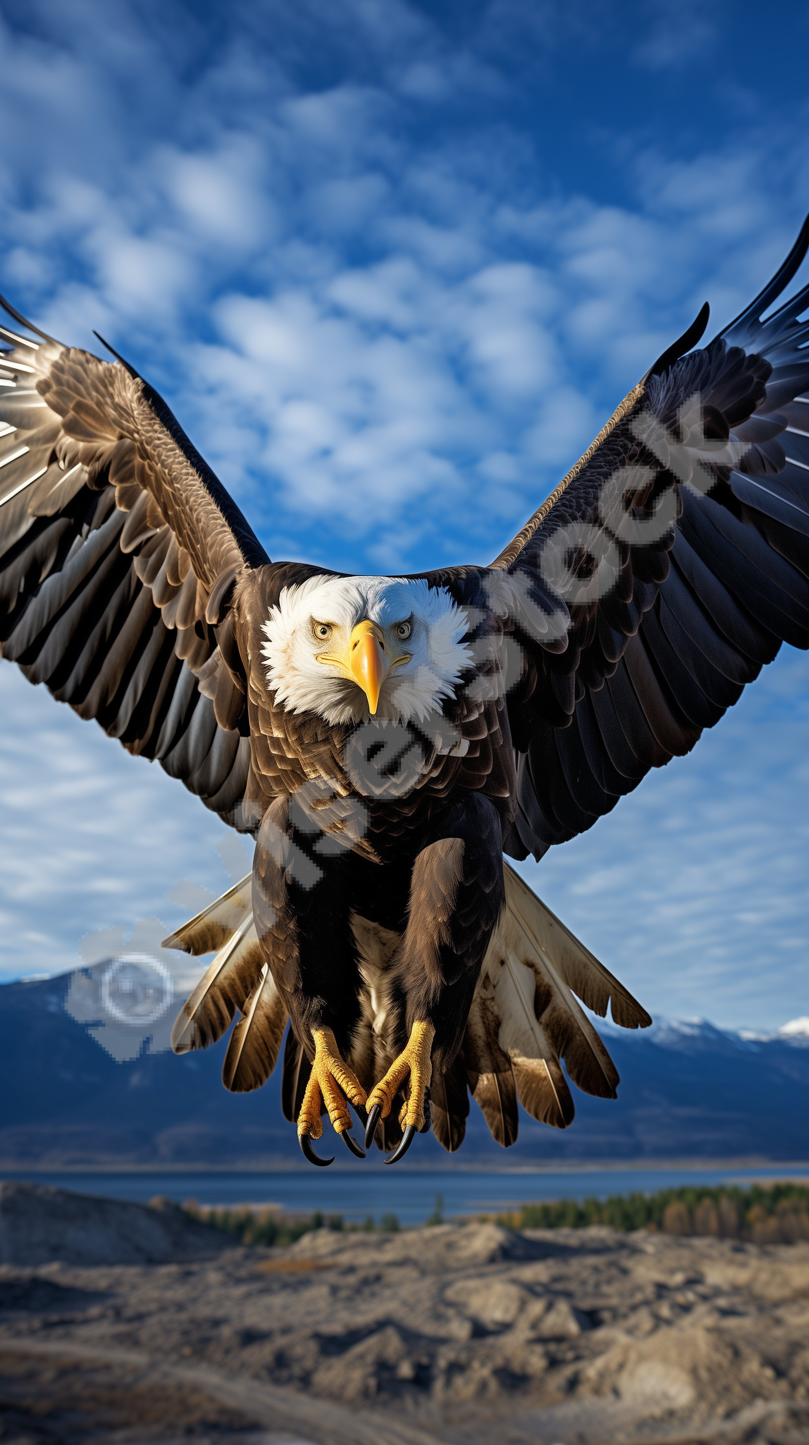 Flying eagle spreading its wings