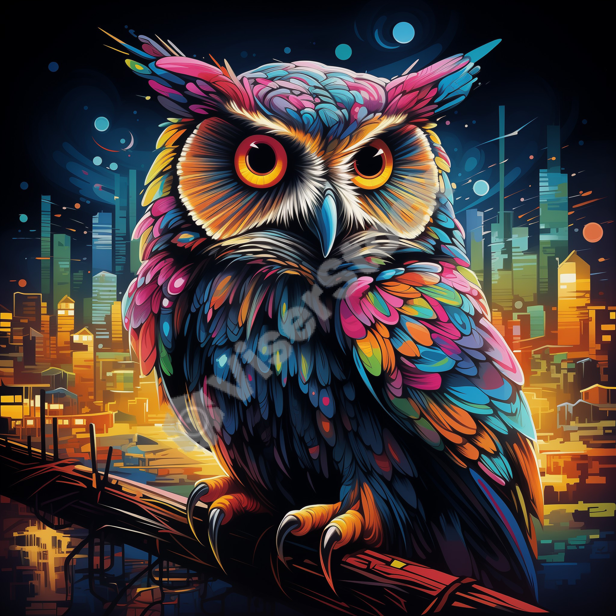 owl with abstract artwork