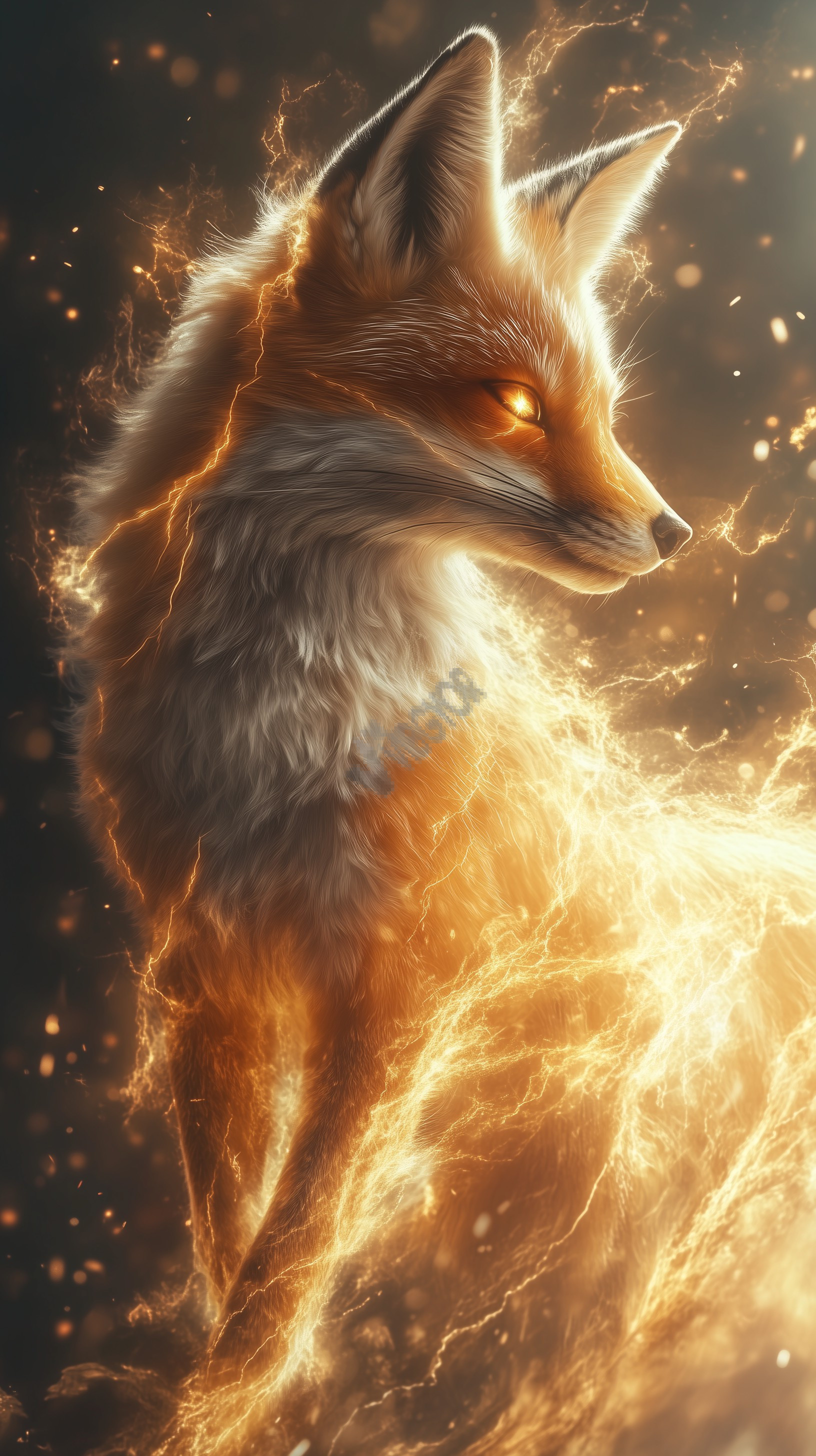 fox with lightning-infused fur