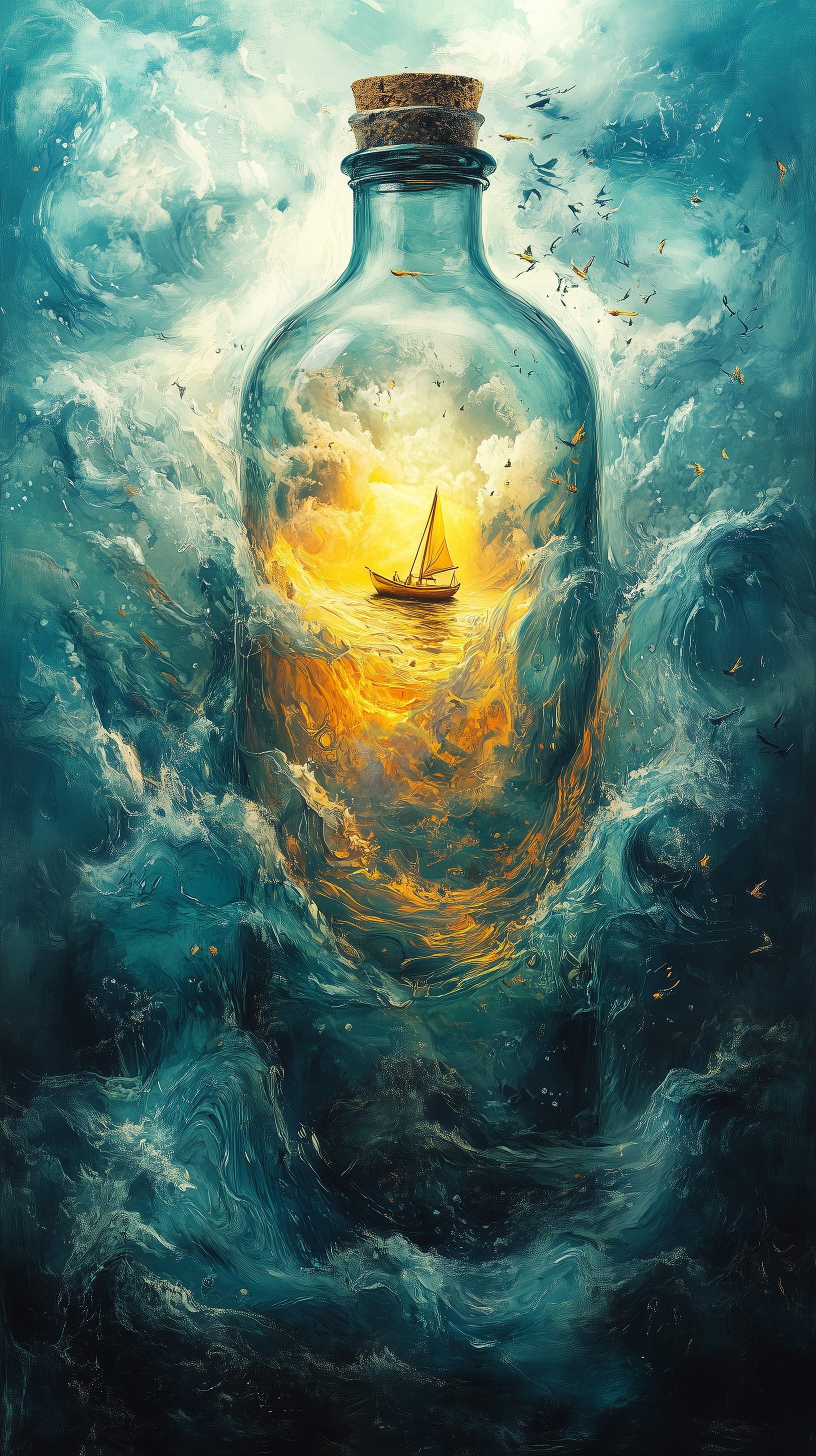 bottle floating in the sea