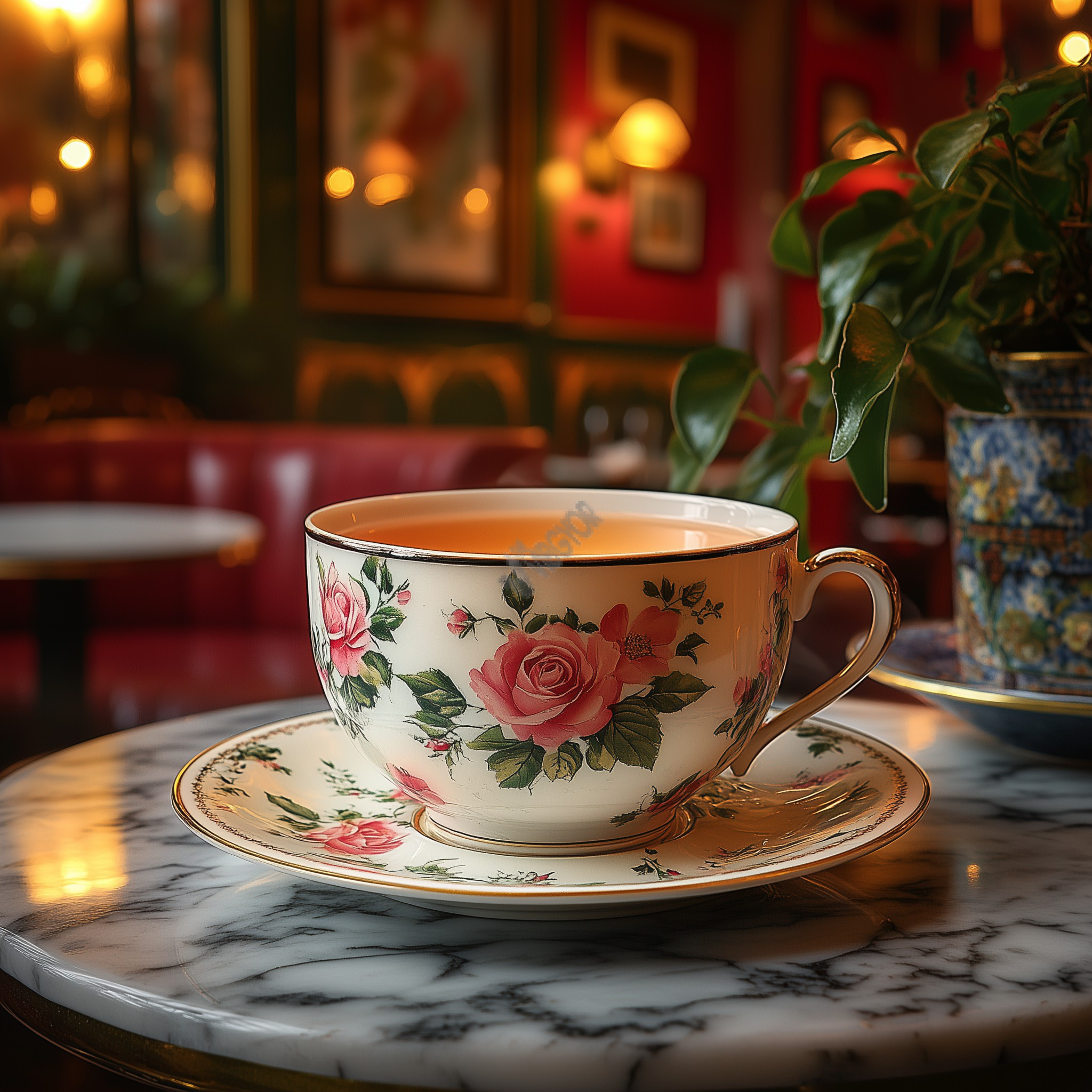 floral tea cup with rose tea