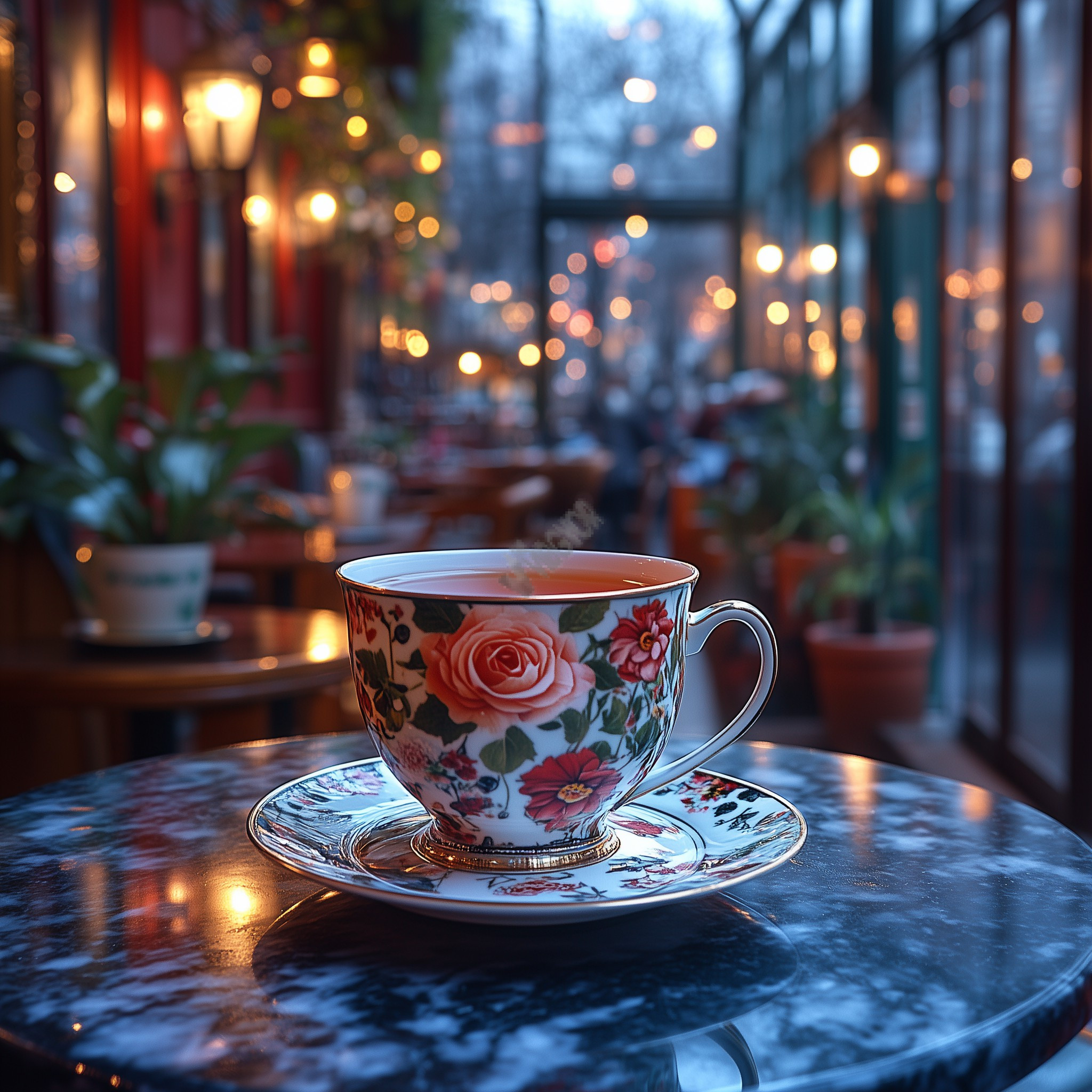 floral tea cup with rose tea