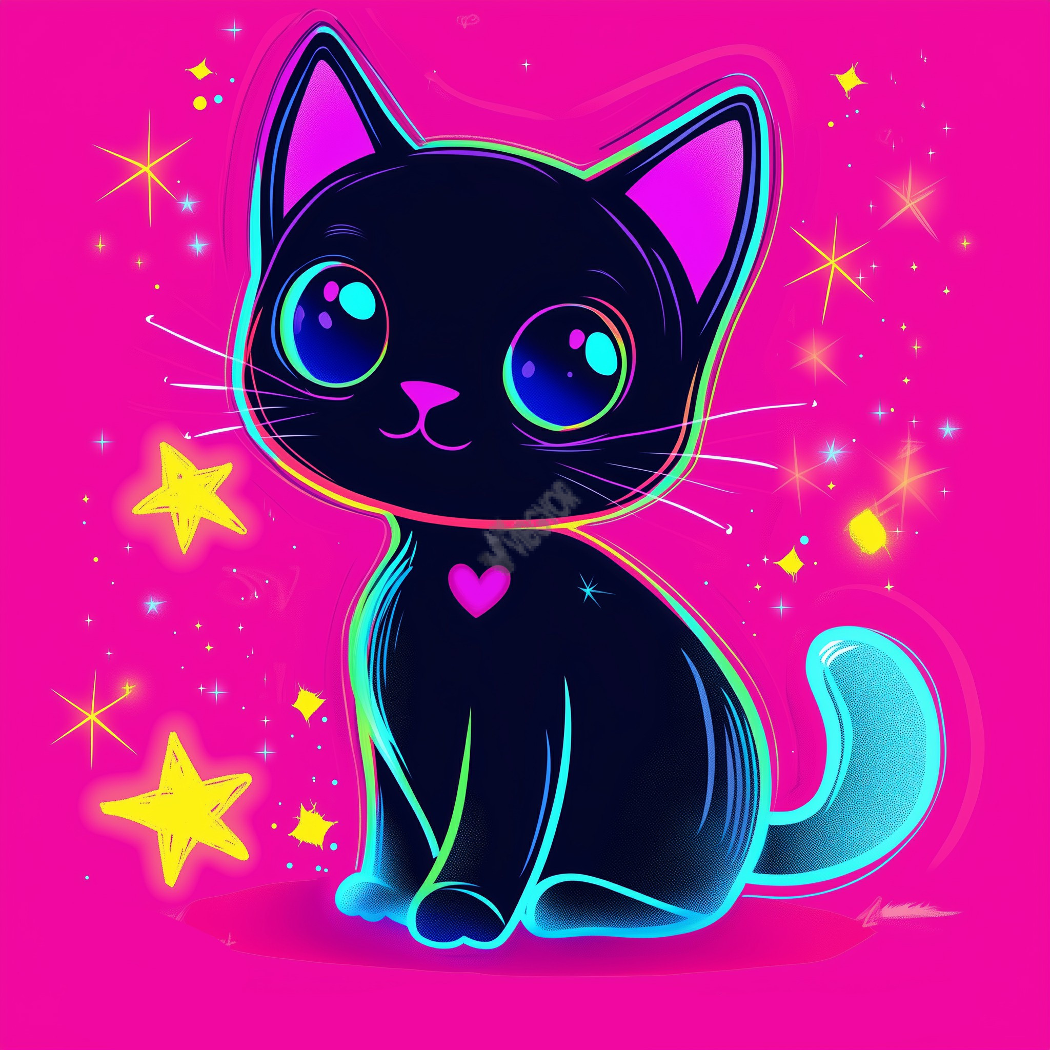 kitten with neon outlines