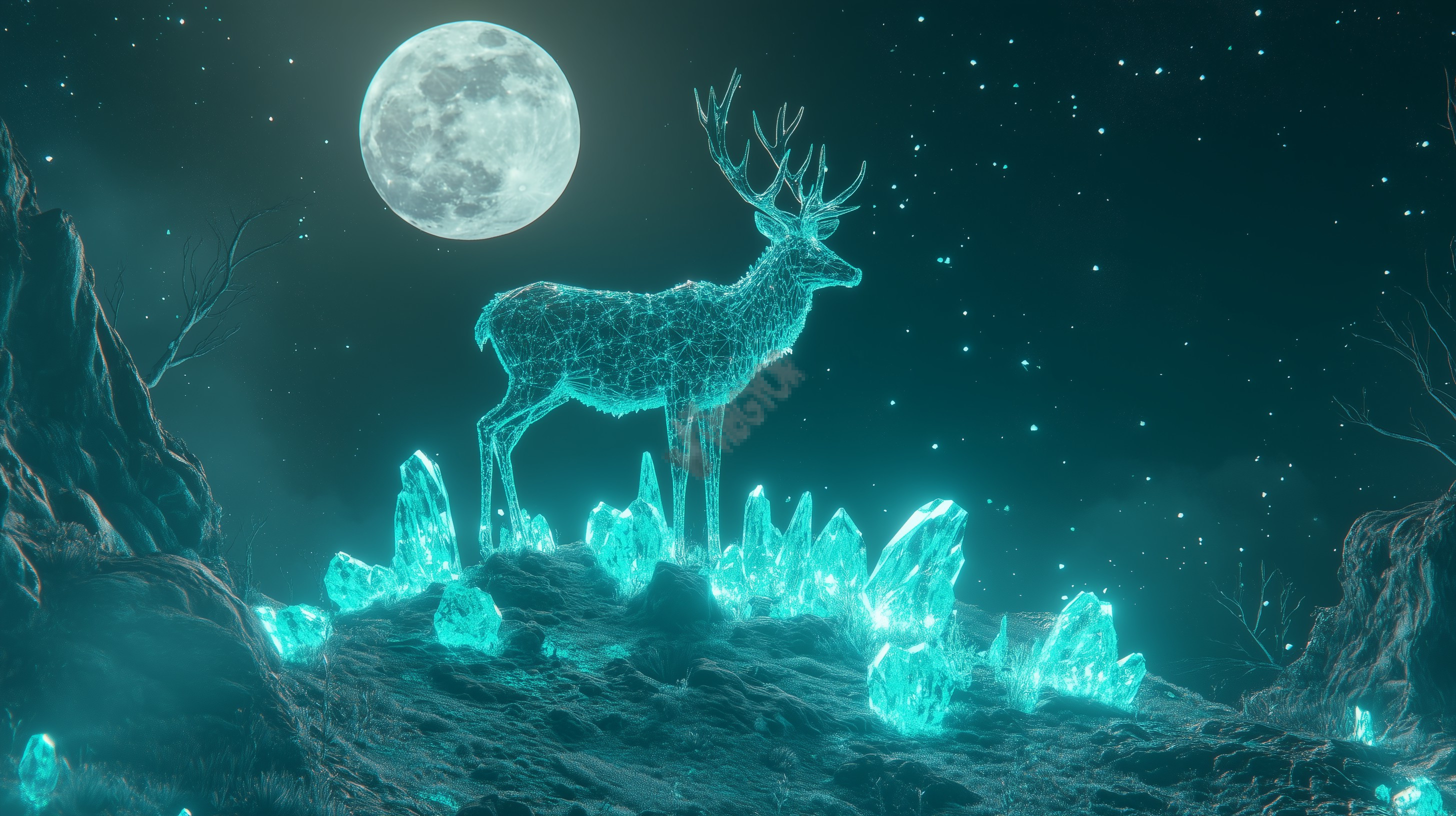 glowing hill and deer