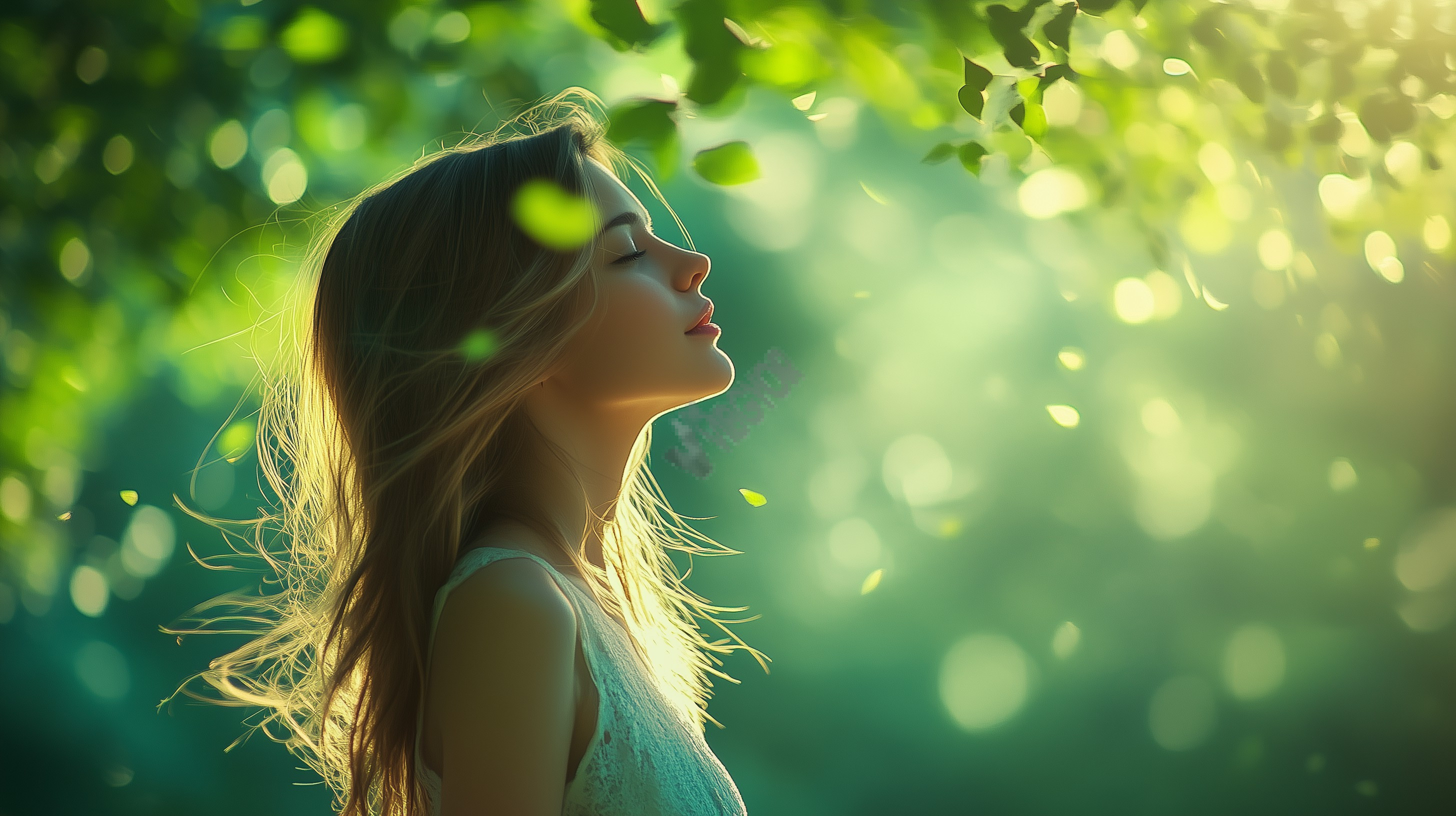 green forest and girl
