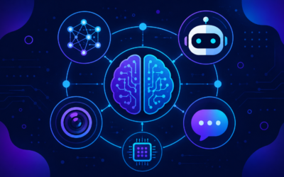 Infographic showing different types of Artificial Intelligence including Narrow AI, General AI, Machine Learning, and Deep Learning