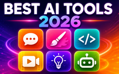 Colorful thumbnail showing icons of the best AI tools in 2026 for writing, coding, and design